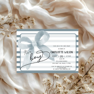 Convite É um Menino Cute Azul Empoeirado Arco Listras Chur