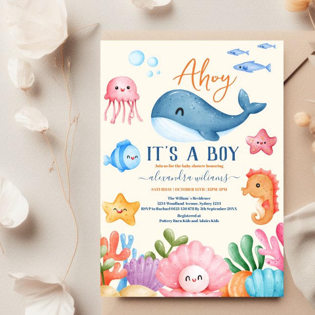 Convite É um menino debaixo do Chá de fraldas do mar (Criador carregado)