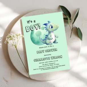 Convite É um Menino! Dinossauro Fofo com seu Ovo Churrasco