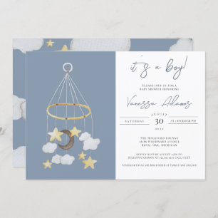Convite É um menino! Lua e estrelas Chá do infantário móve