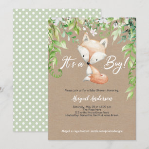 Convite É um menino, russo, Woodland, Greenery, Chá de f