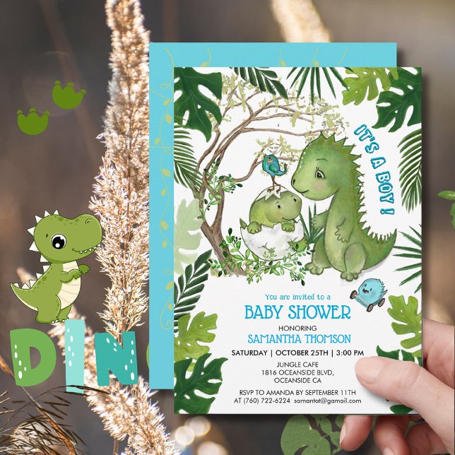 Convite É um menino! Selva Tropical de Dino Chá de fraldas (It's a Boy! Dino Baby Shower Tropical Jungle Invitation)