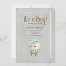 Convite É um menino Urso de pelúcia Vintage Baby Shower