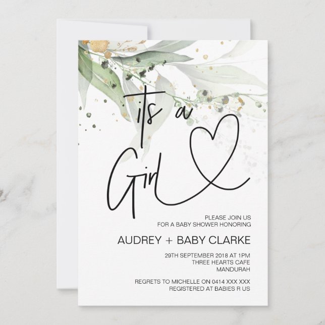 Convite É um partido de Chá de fraldas Eucalyptus Baby Bas (Frente)