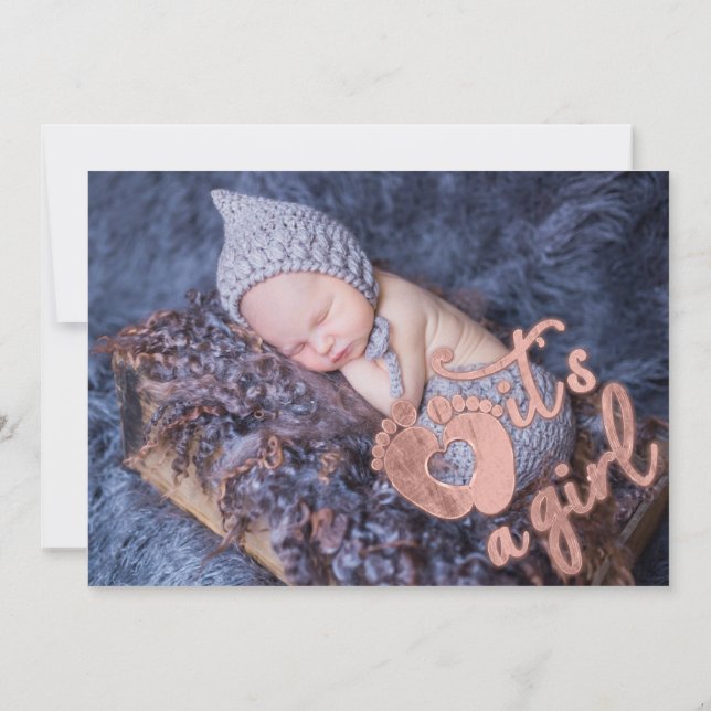 Convite É um Rosa de Foto Personalizada de Bebê de Raparig (Verso)