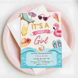 Convite É um Verão de Menina Festa de Babyshower na Piscin