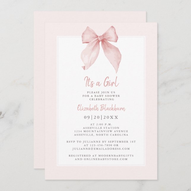 Convite É uma Arco rosa Chá de fraldas de uma garota elega (Frente/Verso)