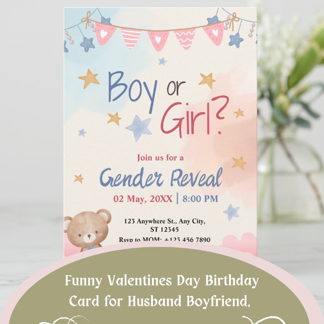 Convite É uma Bacia do Urso de Teddy! Revelação de Gênero  (Teddy Bear Gender Reveal Invitation)