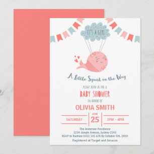 Convite É uma baleia rosa fofa voando na nuvem  Eu