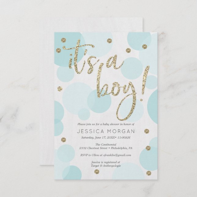 Convite É uma Bolinhas azul de menino Chamas de Bebê (Frente/Verso)