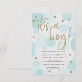 Convite É uma Bolinhas azul de menino Chamas de Bebê