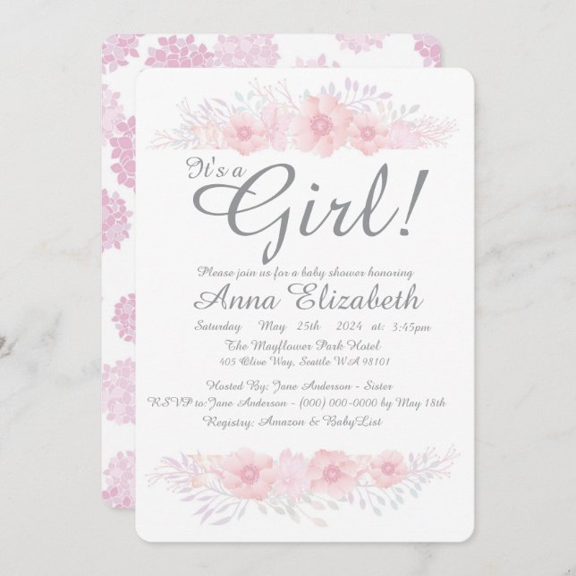 Convite é uma botânica floral simples chá de fraldas (Frente/Verso)