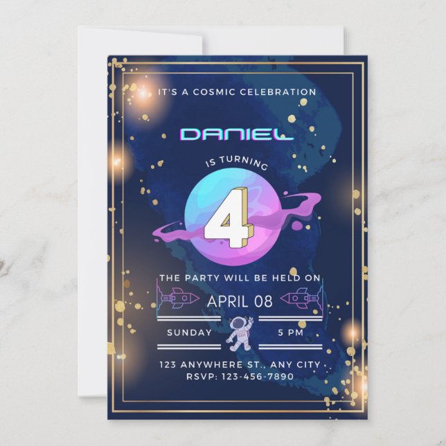 Convite é uma celebração cósmica do 4º aniversário (Frente)