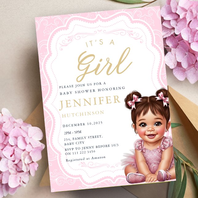 Convite É uma Chá de menina coquetinha (It's A Girl Coquette Baby Girl Shower Invitation)