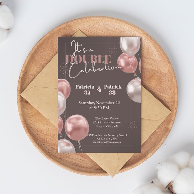 Convite É uma Dupla Celebração Aniversário Conjunto Elegan (Criador carregado)
