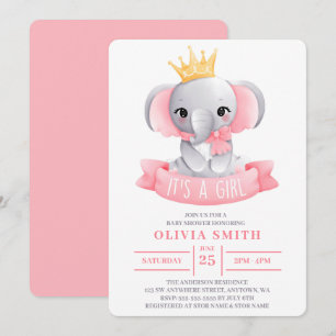 Convite É uma Elefante Fofa Menina Aquarela Chá de Bebê 