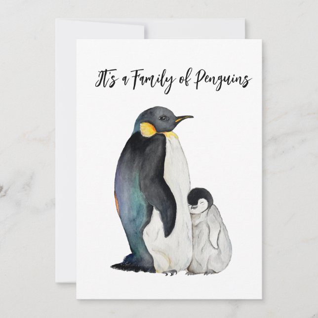 Convite É uma família de pinguins desenhando aquarela (Frente)