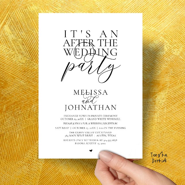 Convite É uma festa após o casamento, recepção moderna (It's an after the wedding party, modern reception invitation Card in Black and White)