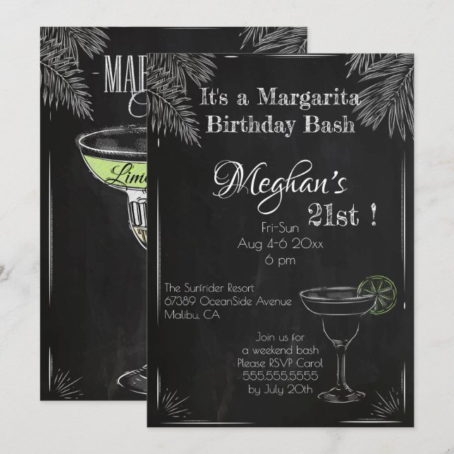 Convite É uma Festa de Aniversário de Margarita 21º (Frente/Verso)