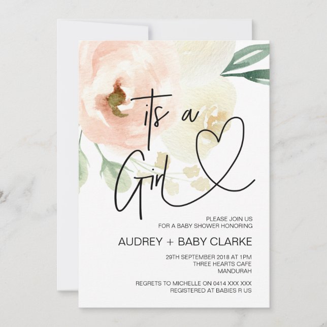 Convite É uma festa de Chá de fraldas para meninas, novo f (Frente)