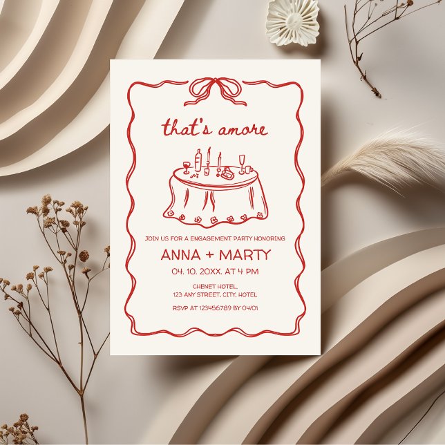Convite É uma Festa de noivado Vermelha ilustrada pela Mão (That's amore Hand-drawn Hand-illustrated Engagement Party Invitation)