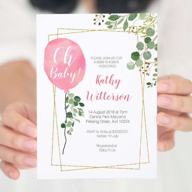 Convite É uma garota Ballon Greenery, chá de fraldas (Criador carregado)