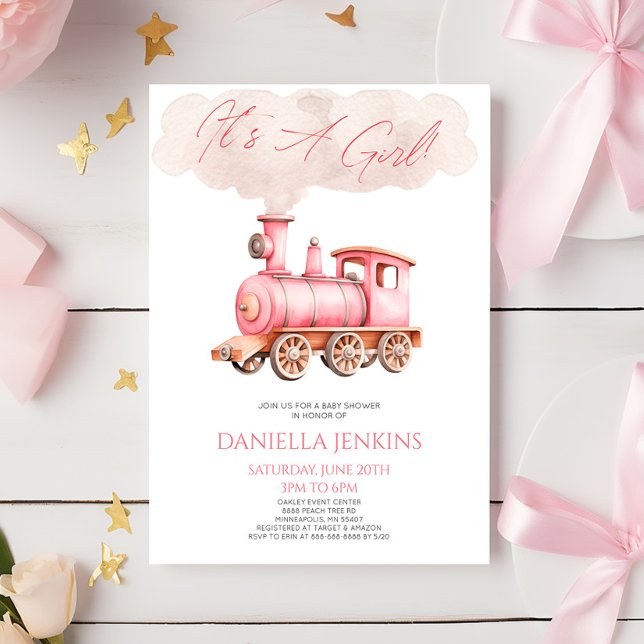 Convite É uma garota! Chá de fraldas do comboio de alta ve (Criador carregado)