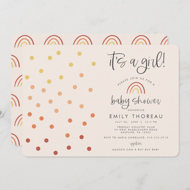 Convite É uma garota esmagada Pastel Rosa Terracotta Rainb (Frente/Verso)