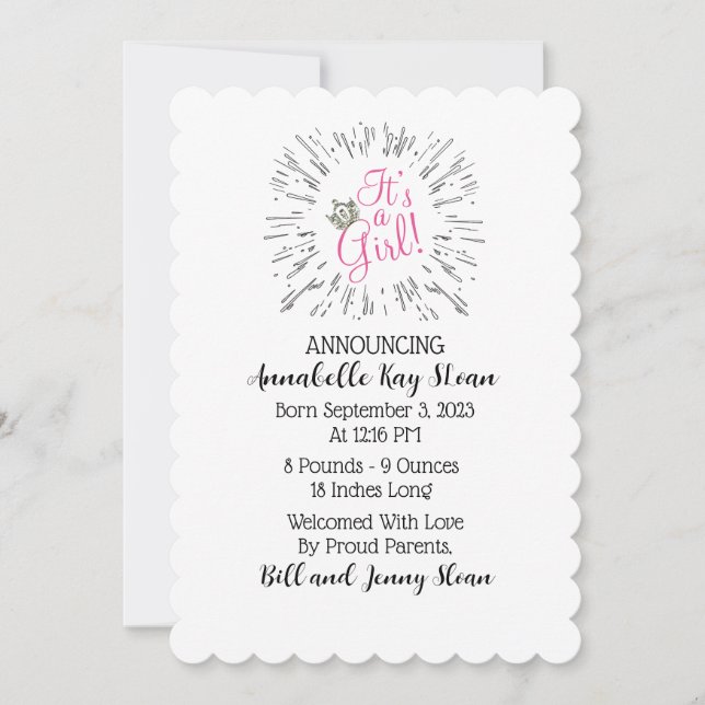 Convite "É uma garota!" Tiara Baby Announces (Frente)