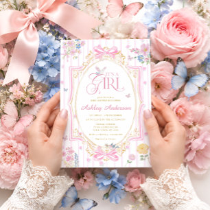 Convite É uma Menina Arco Caprichoso Floral Chás de Bebê