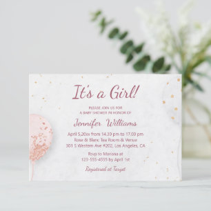 Convite é uma menina, balões cor-de-rosa baby shower minim