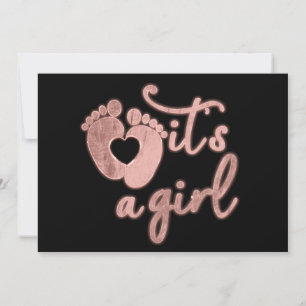 Convite É uma menina Bebê Rosa Coração Preto Pés Personali