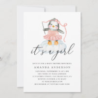 É uma menina. Chá de fraldas de pinguim bonitinho 