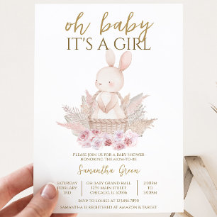 Convite É uma Menina Chás de Bebê Boho Bunny