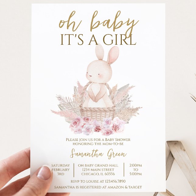 Convite É uma Menina Chás de Bebê Boho Bunny (Criador carregado)