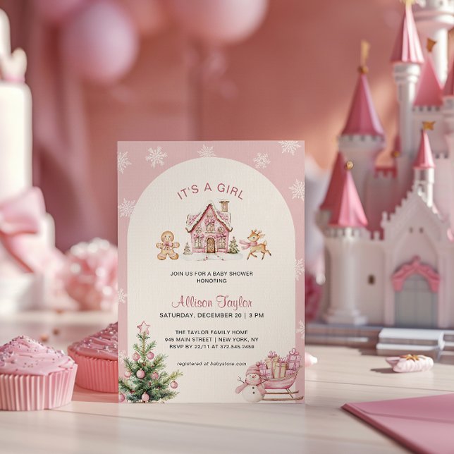 Convite É uma menina Chuveiro de bebê menina cor-de-rosa (Criador carregado)