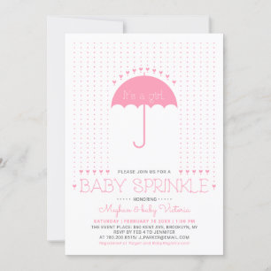 Convite É uma menina   Cute Hearts & Umbrella Baby Sprinkl