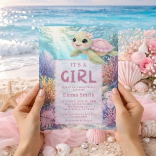 Convite É uma Menina Debaixo do Mar Tartaruga Menina Chá d