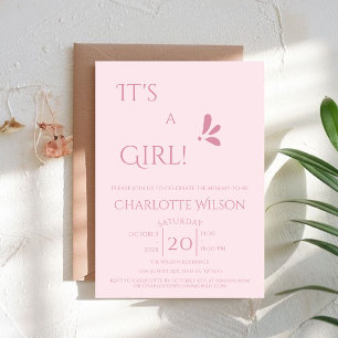 Convite É uma menina! Minimalismo Rosa Pastel Chás de Bebê