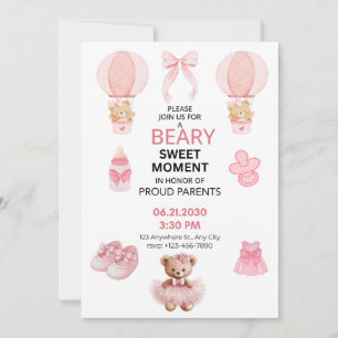 CONVITE É UMA MENINA URSO ROSA E BRANCO 5X7 CHÃO PARA CHÁ 