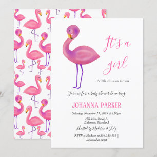 Convite É Uma Rapariga Flamingo Rosa Chá de fraldas