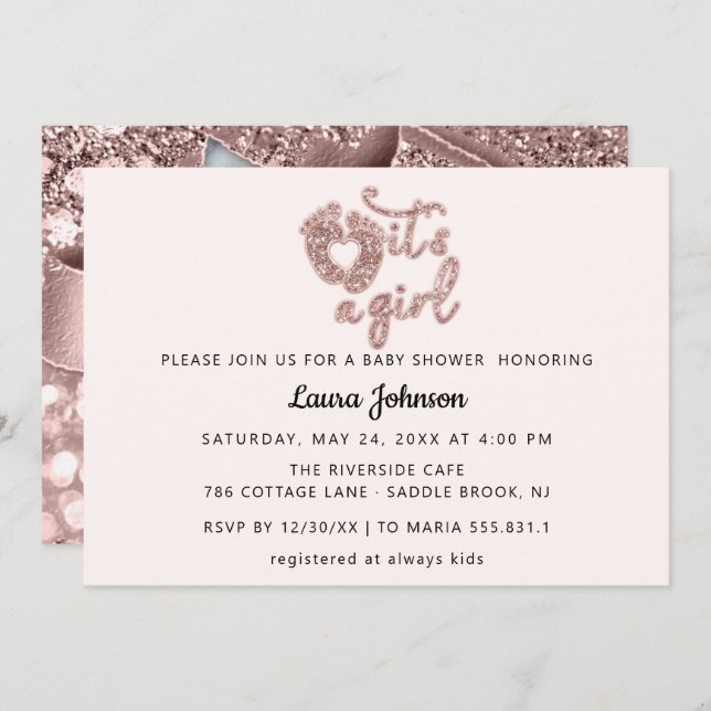 Convite É uma Rosa de Foto para Bebês Personalizada para R (Frente/Verso)