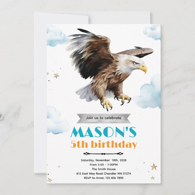 Convite Eagle birthday party theme invitation (Frente)