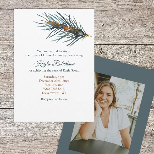 Convite Eagle Scout, Court of Honor, Pine Needles (Eagle scout court of honor party invitation, watercolor pine needles)