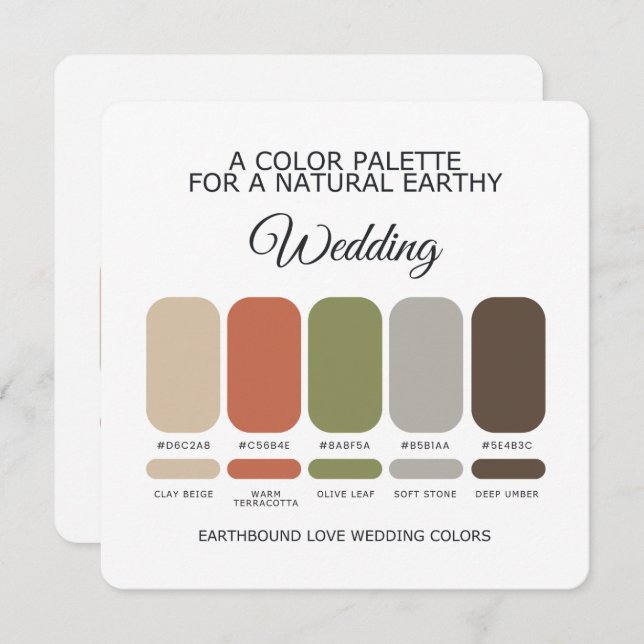 Convite Earth Tone Wedding Color Palette Card (Frente/Verso)