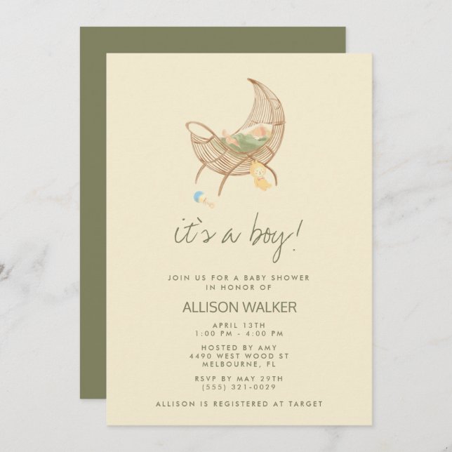 Convite Earthy Neutral Baby Shower (Frente/Verso)