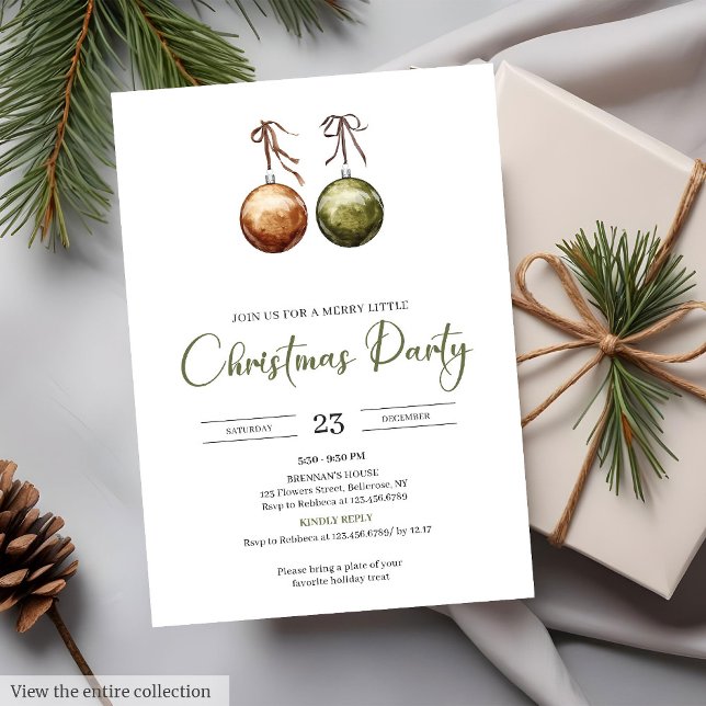 Convite Earthy Terracotta Watercolor Rustic Christmas  (Earthy Red Green Watercolor Rustic Christmas Party

)