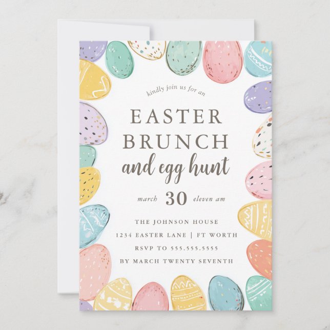 Convite Easter Brunch and Egg Hunt Easter Holiday Invitati (Frente)