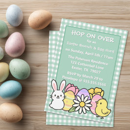 Convite Easter Brunch & Egg Hunt Green Gingham