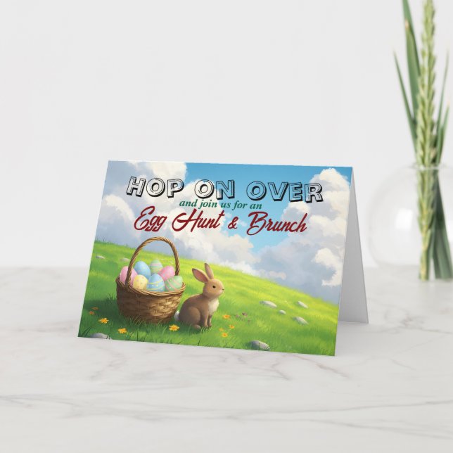 Convite Easter Brunch & Egg Hunt Spring Meadow Bunny (Frente)
